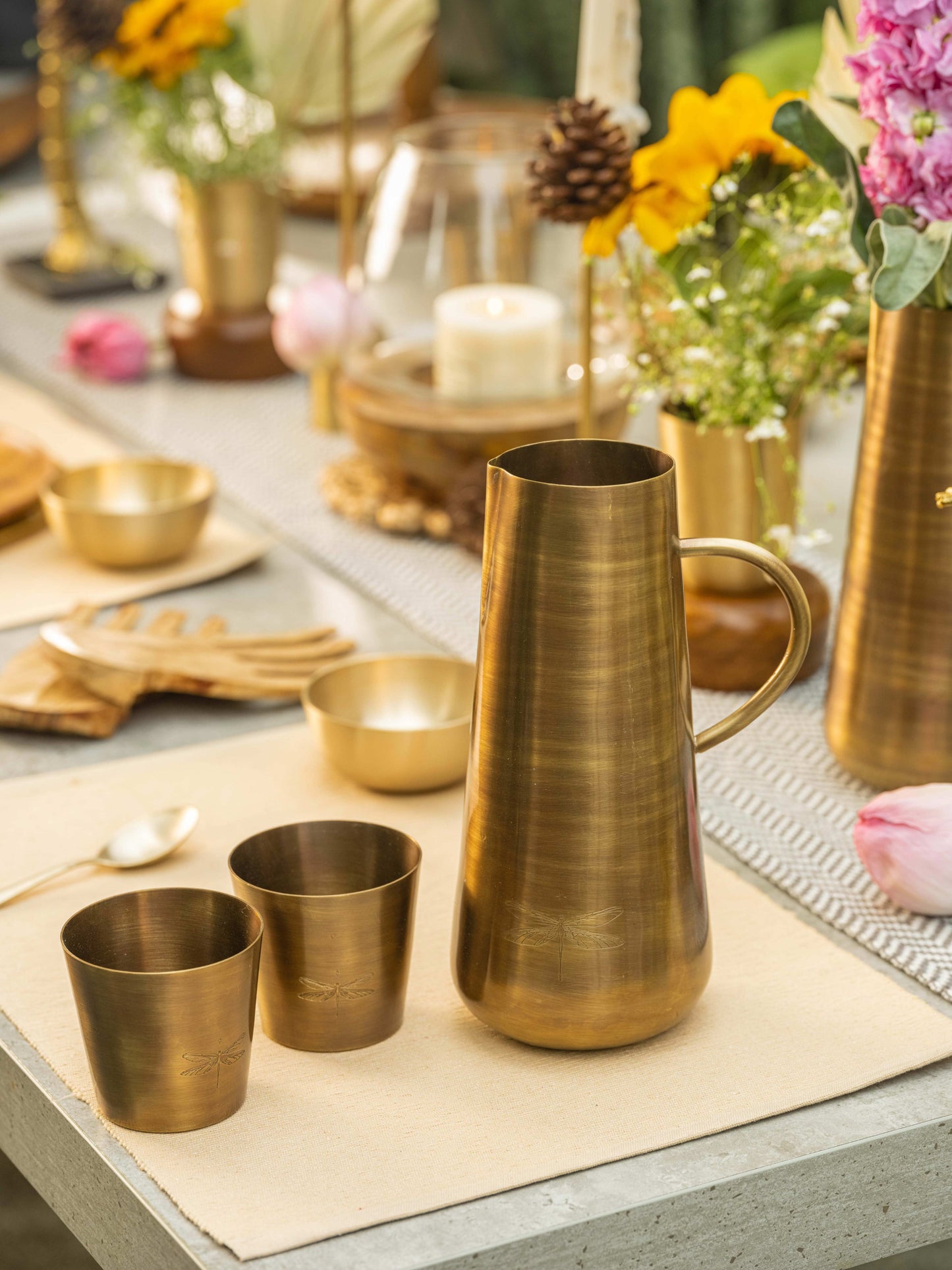Jugnu - Brass jug and glass set for elegant serving