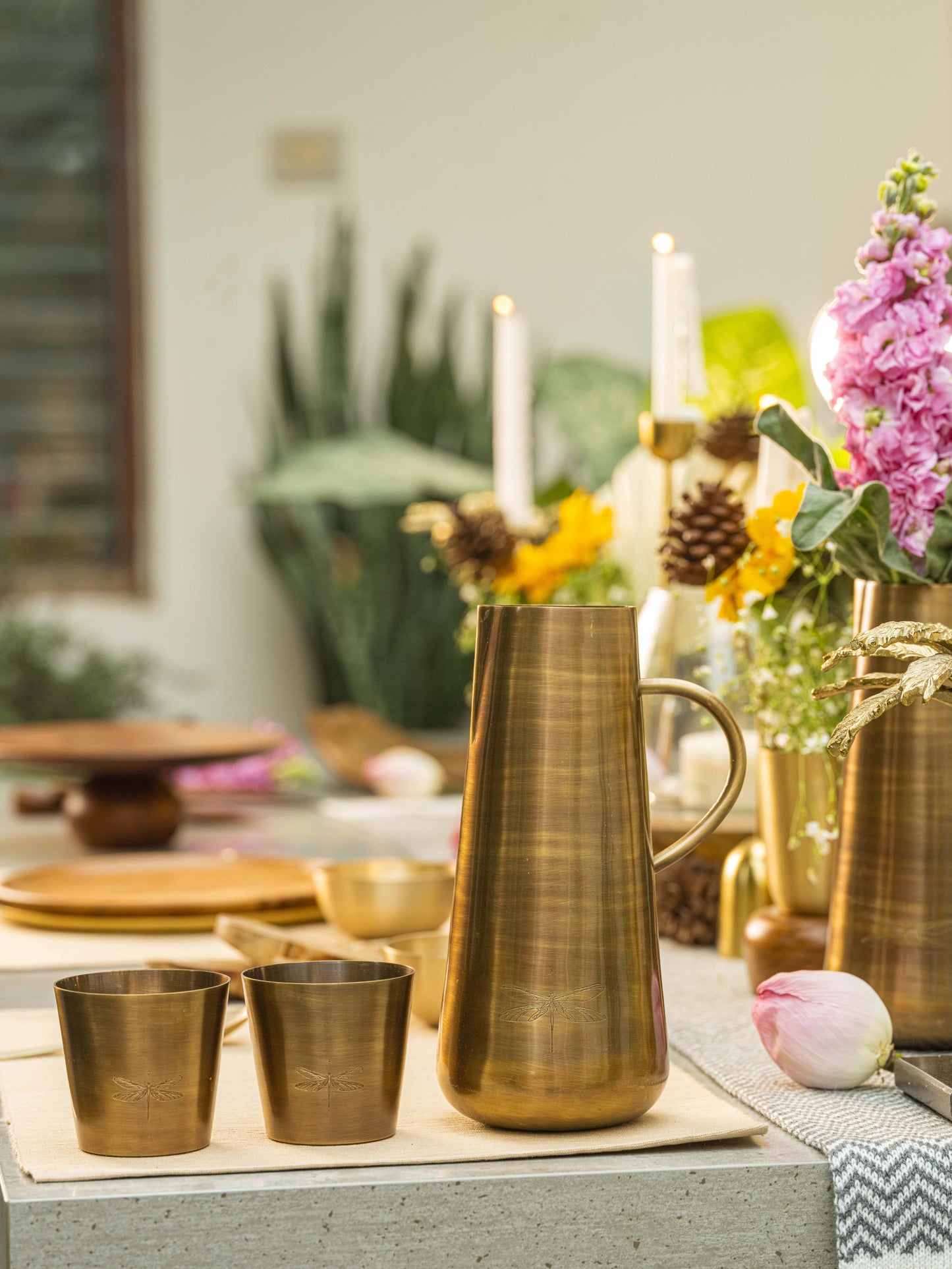 Jugnu - Brass jug and glass set for elegant serving