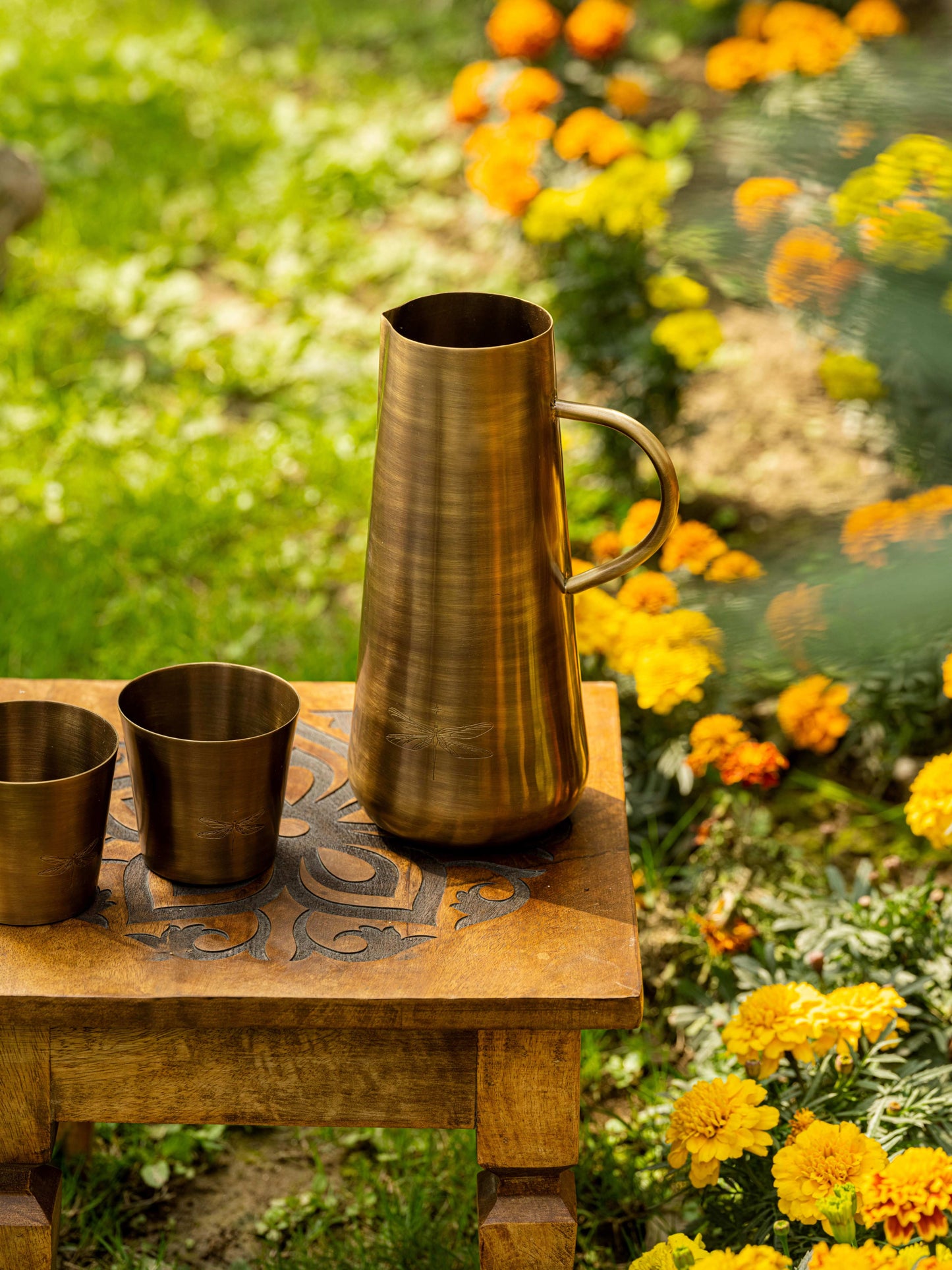 Jugnu - Brass jug and glass set for elegant serving