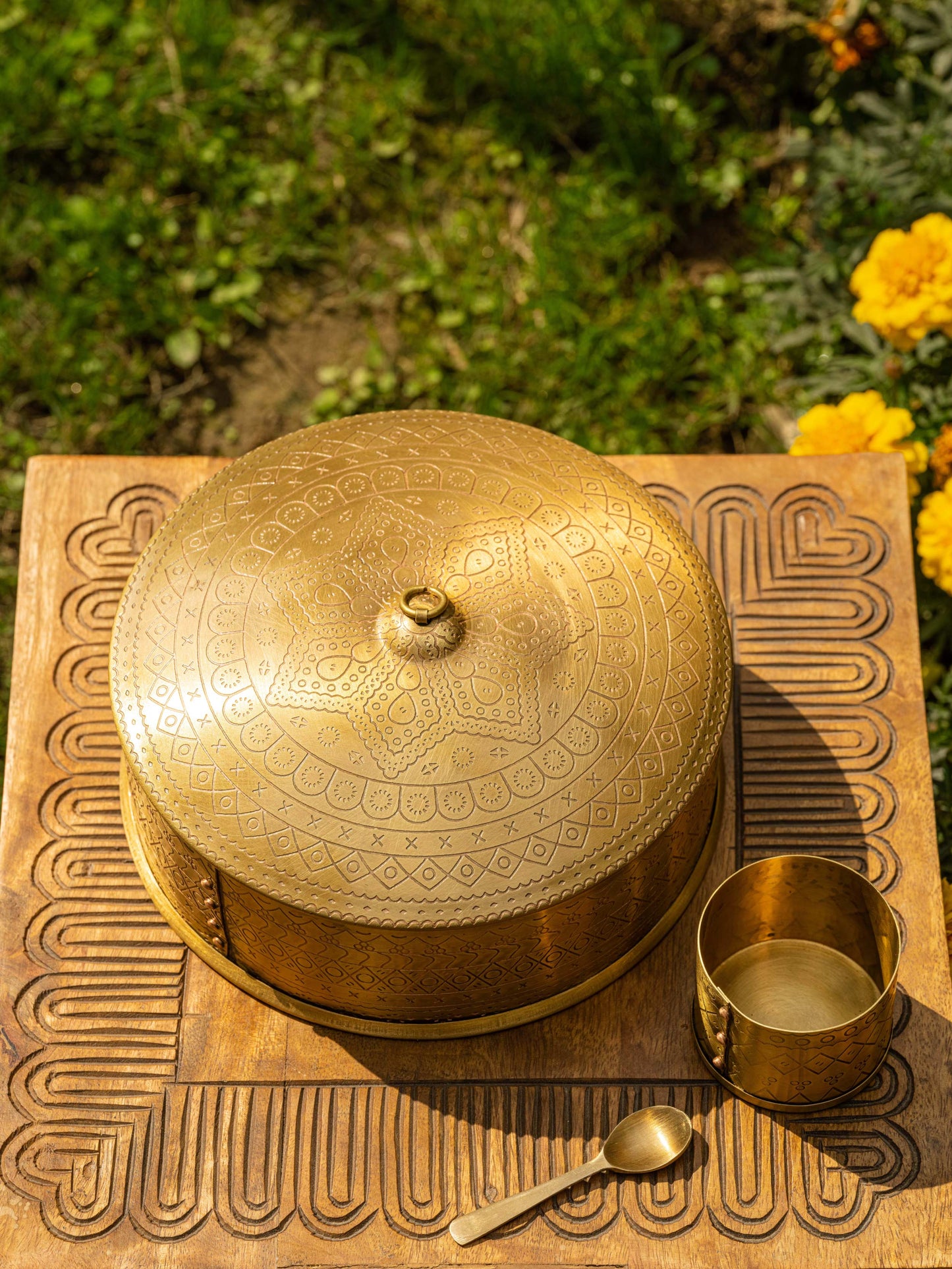 Sunhera Saar - Golden brass masala box