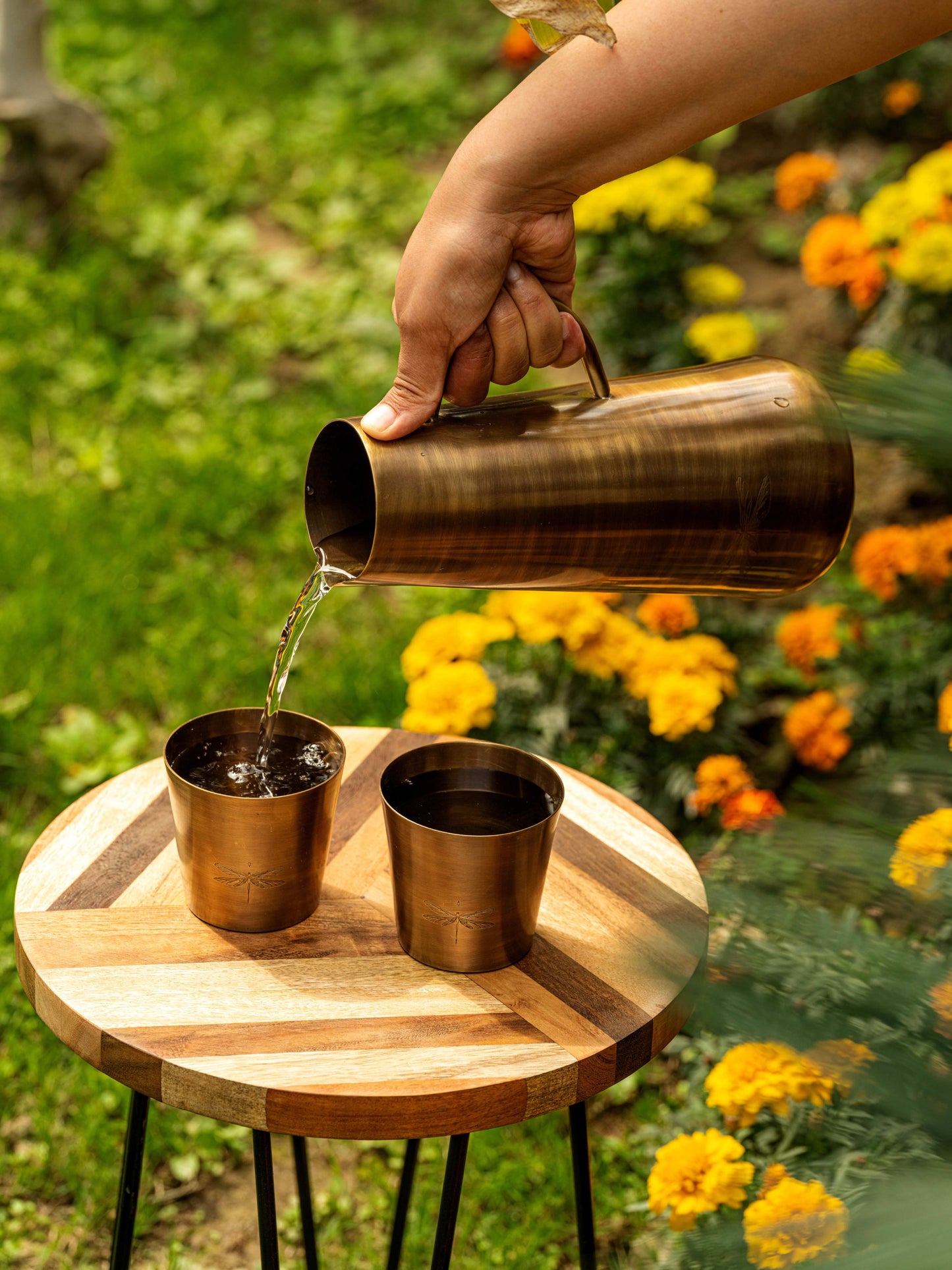 Jugnu - Brass jug and glass set for elegant serving