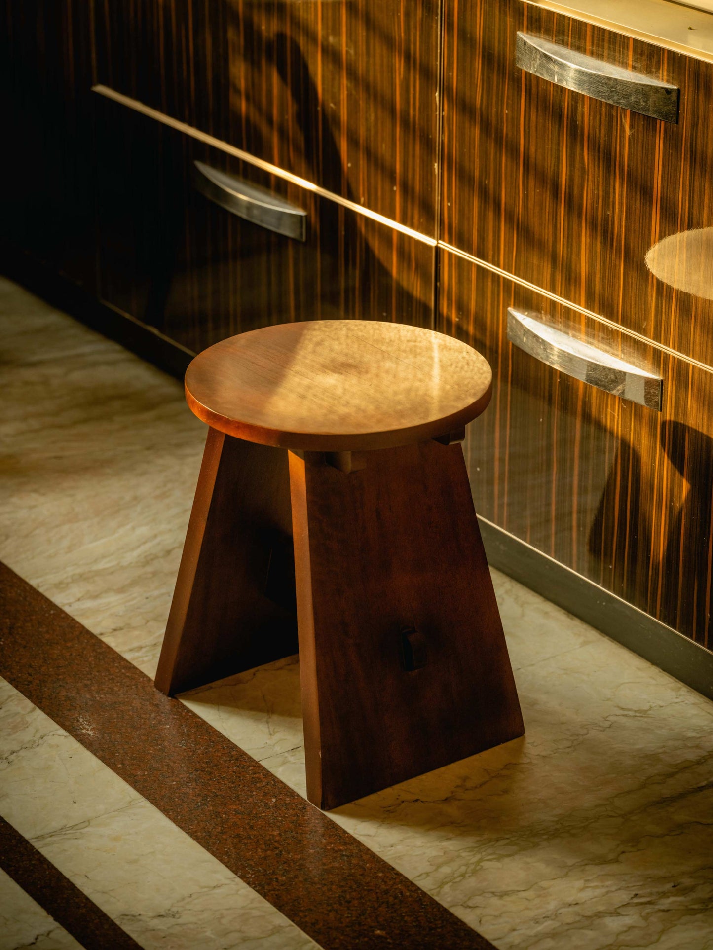 Burj - Two-legged handcrafted wooden stool