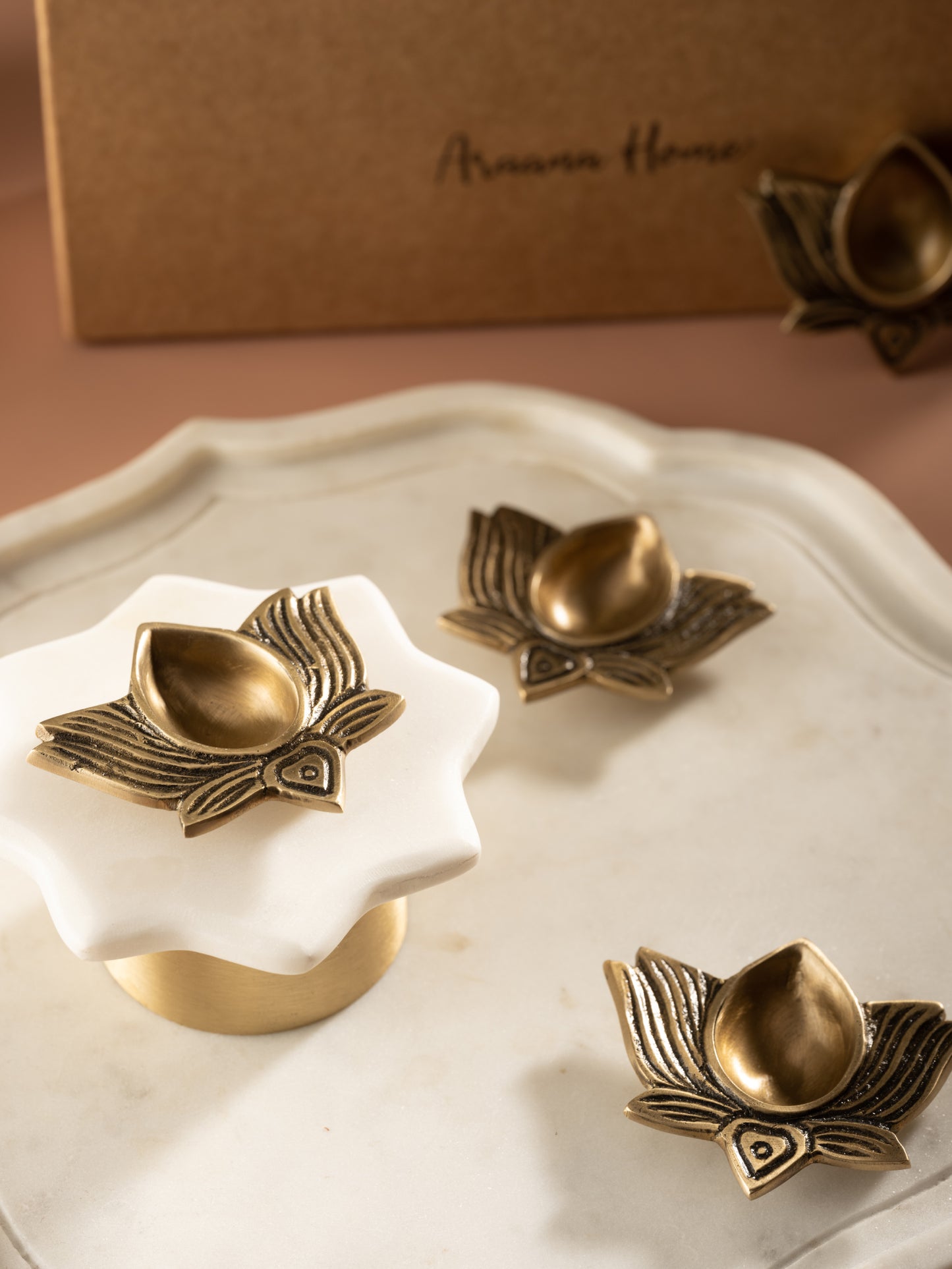 Pushp - Set of 2 Lotus shaped brass Diyas
