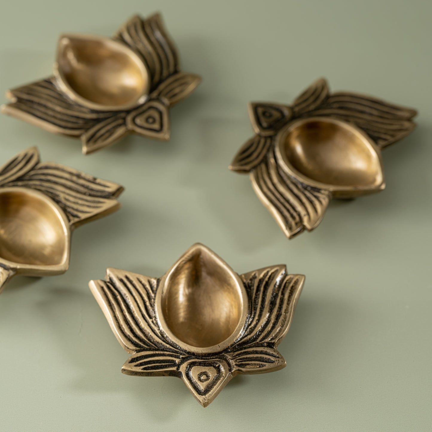 Pushp - Set of 2 Lotus shaped brass Diyas