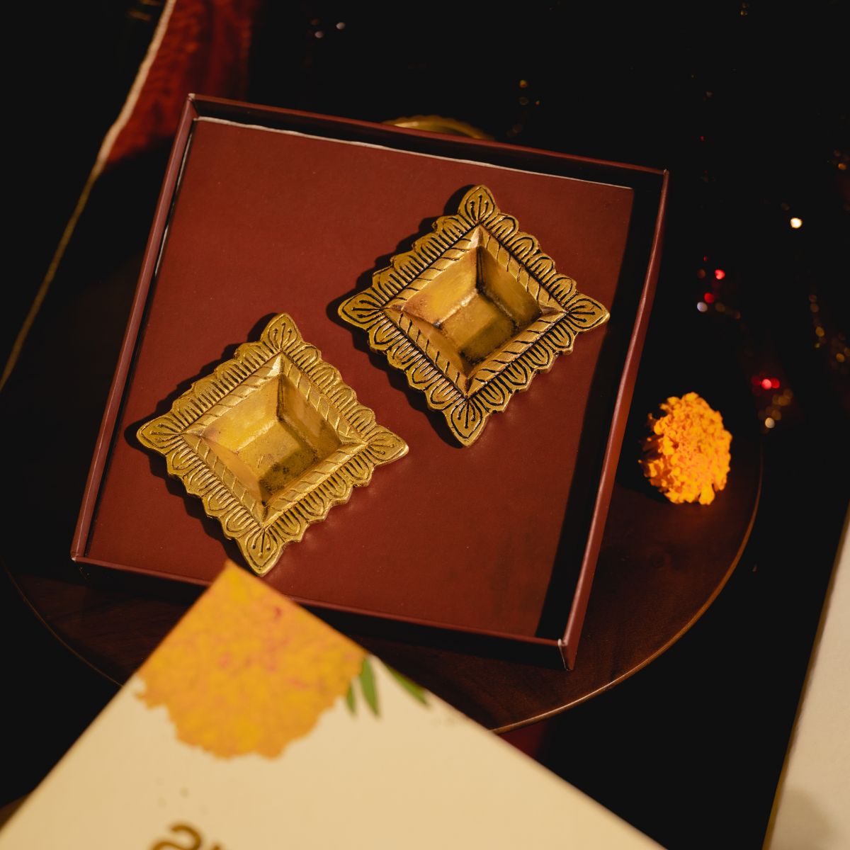 Kanaka Diya - Set of 2 square shaped brass diya
