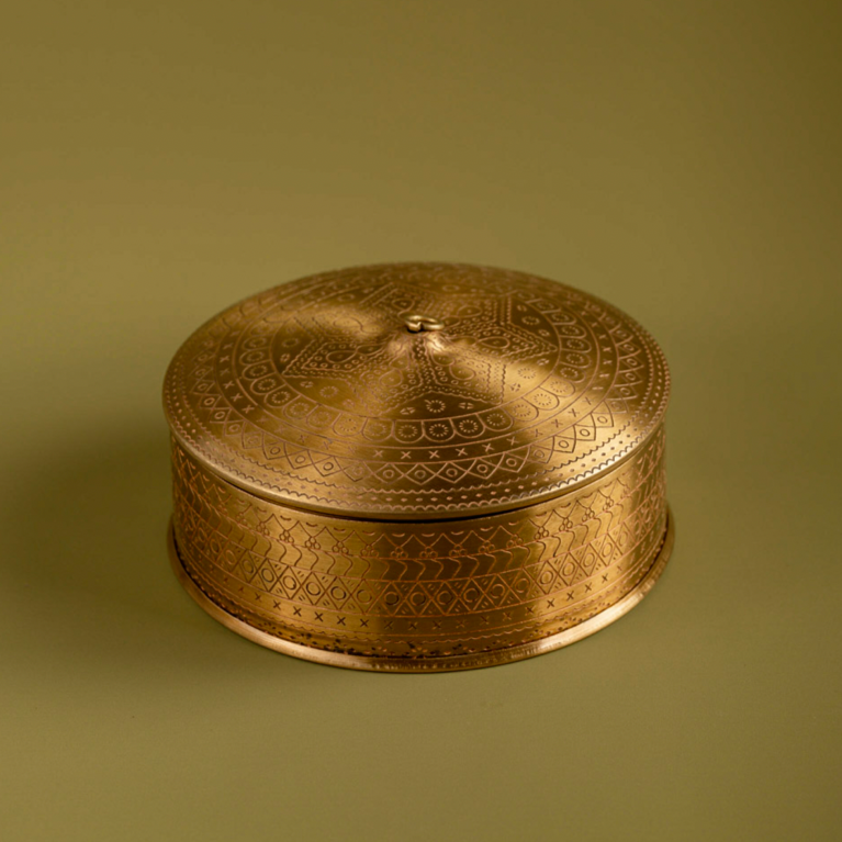 Sunhera Saar - Golden brass masala box