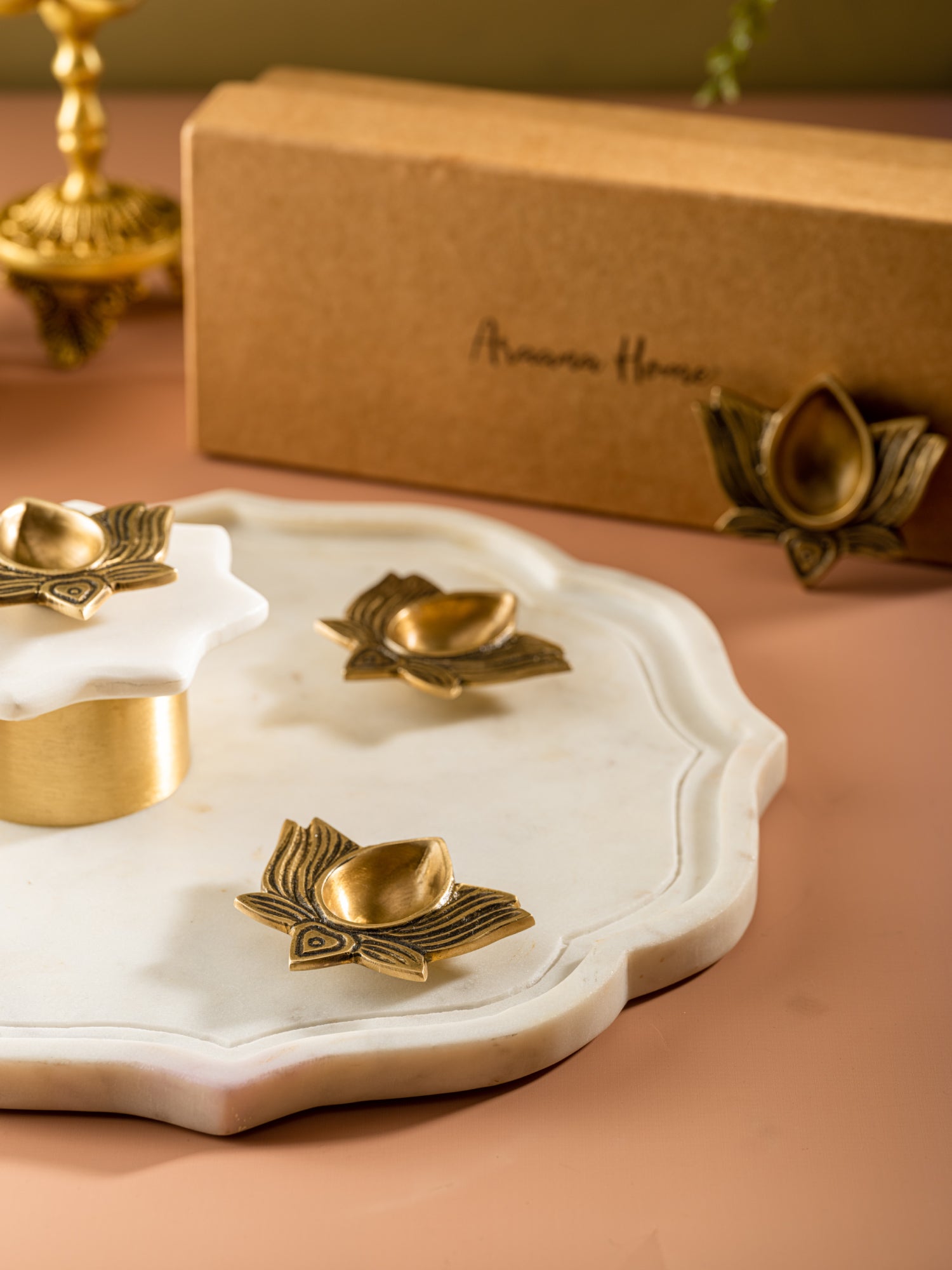 Pushp - Set of 4 Lotus Shaped Brass Diyas