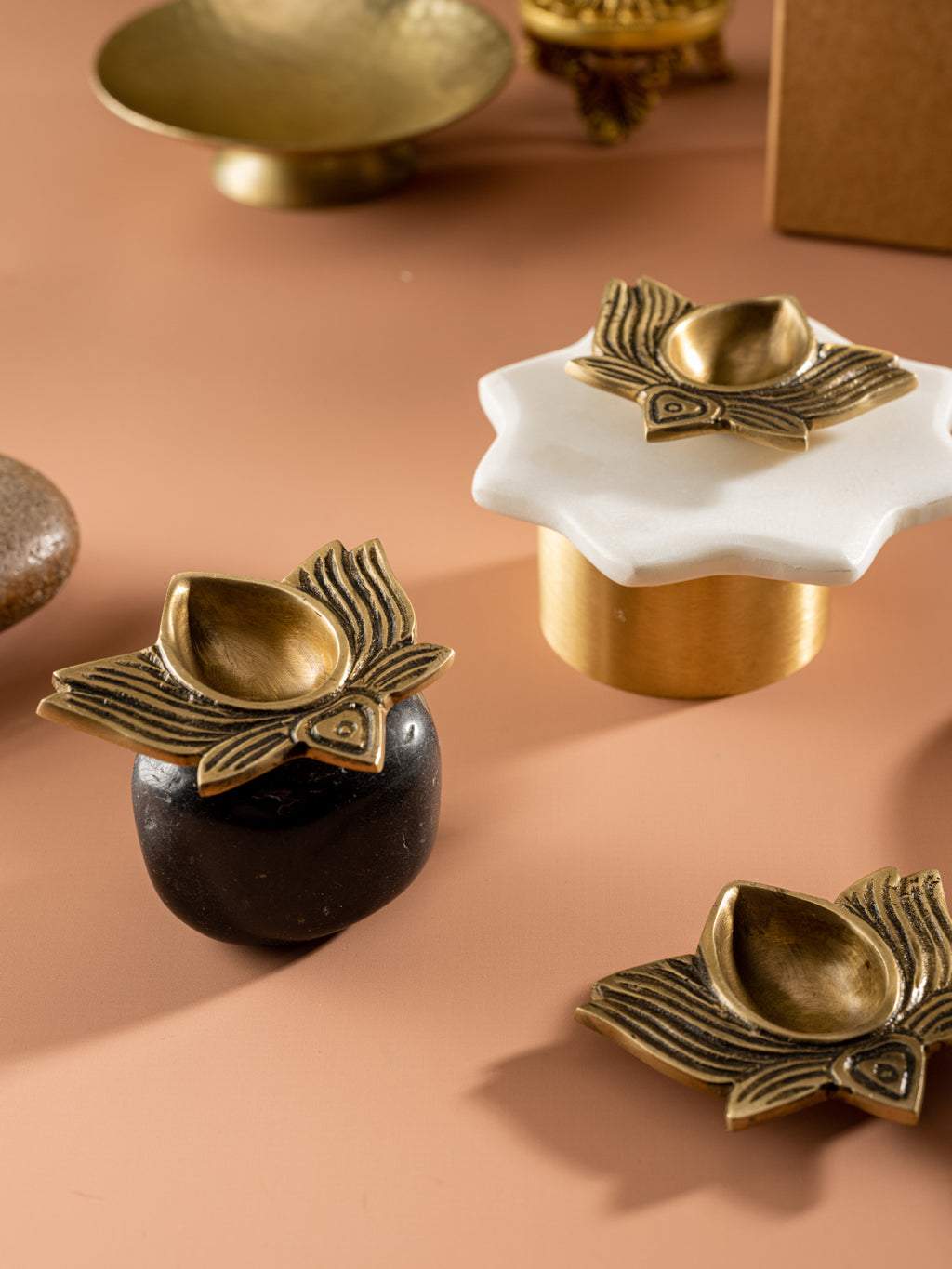Pushp - Set of 2 Lotus shaped brass Diyas