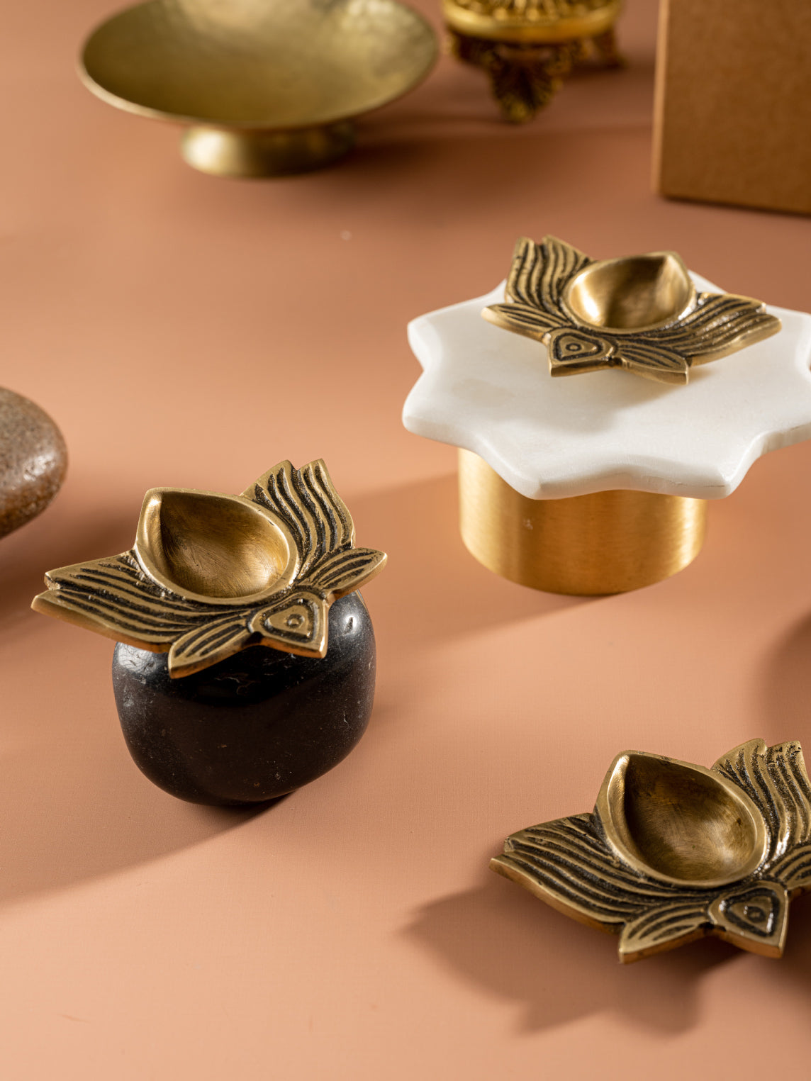 Pushp - Set of 4 Lotus Shaped Brass Diyas