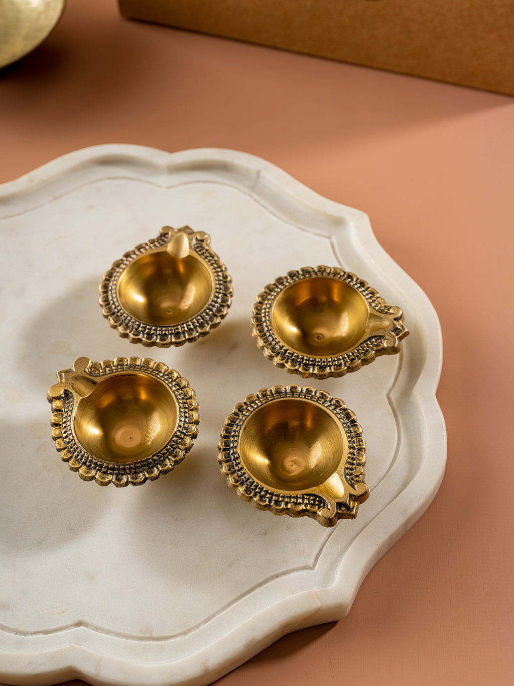 Deep - Set of 4 Intricately Carved Classic Brass Diyas
