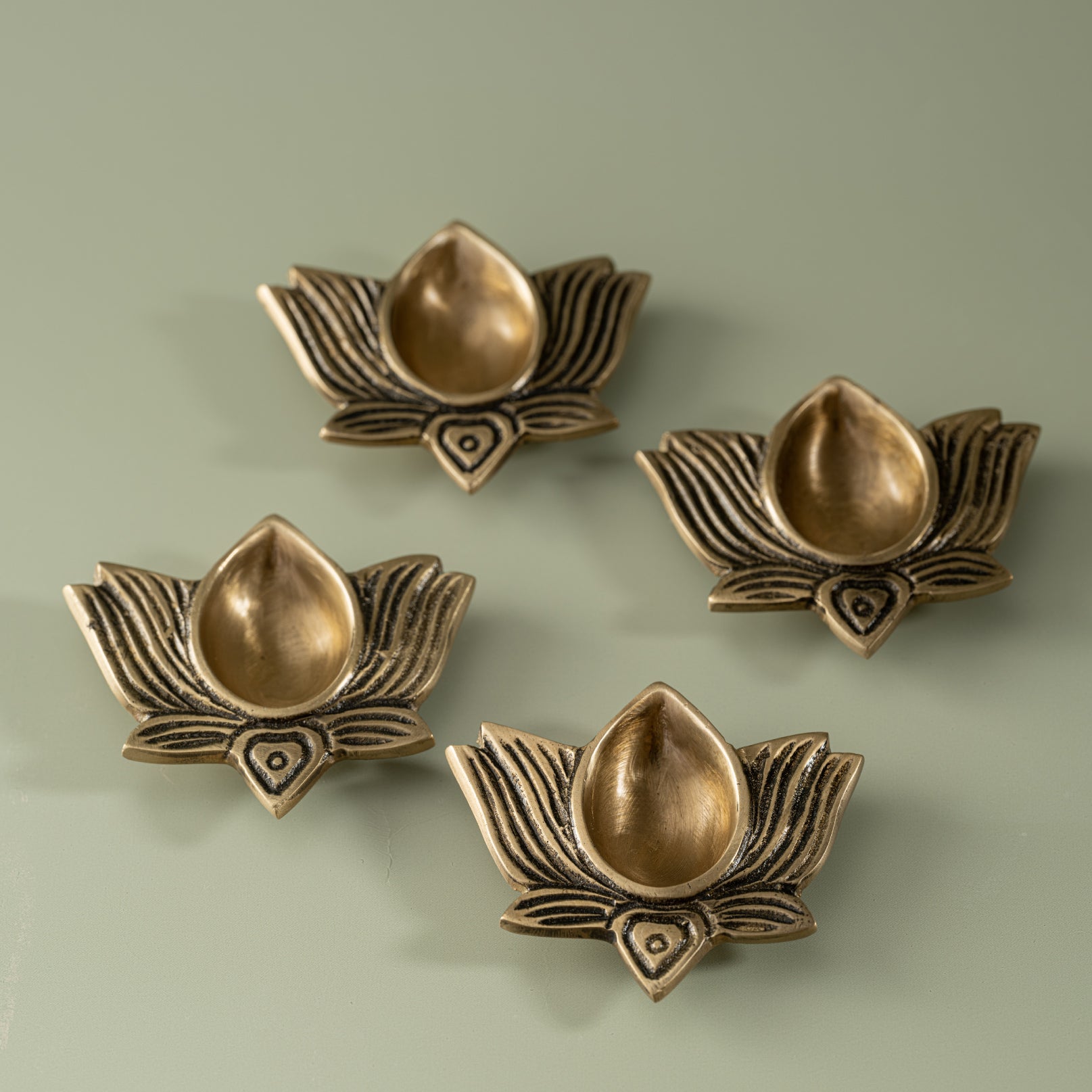 Pushp - Set of 4 Lotus Shaped Brass Diyas
