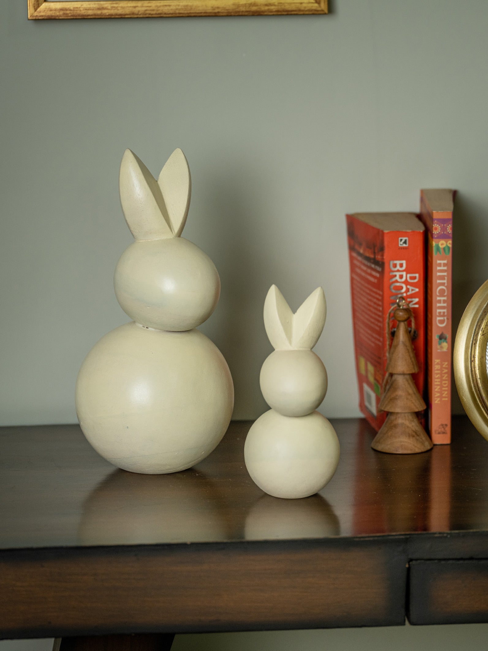 Gosh - Set of 2 White Wooden Rabbits for Decor