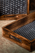 Gart - Rectangular wooden serving tray with metalwork