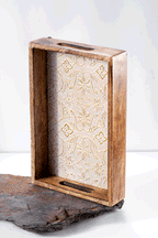 Gart - Rectangular wooden serving tray with metalwork