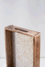 Gart - Rectangular wooden serving tray with metalwork